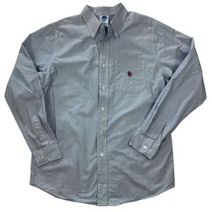 Oklahoma Sooners OU Button Up Long Sleeve NCAA Medium Shirt Blue White Pinstripe